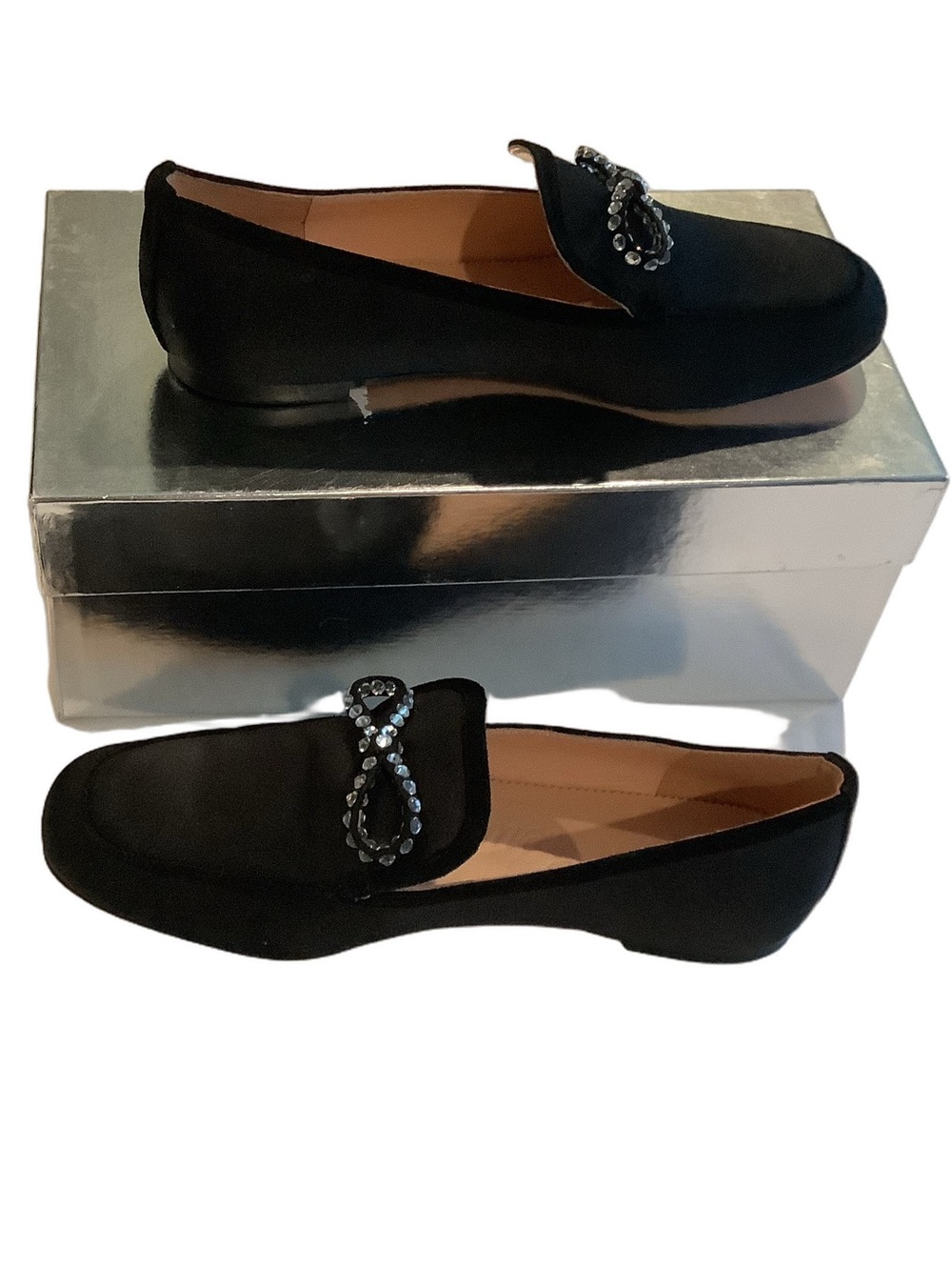 J. Crew Valerie Satin With Crystal Black Flats 7 New